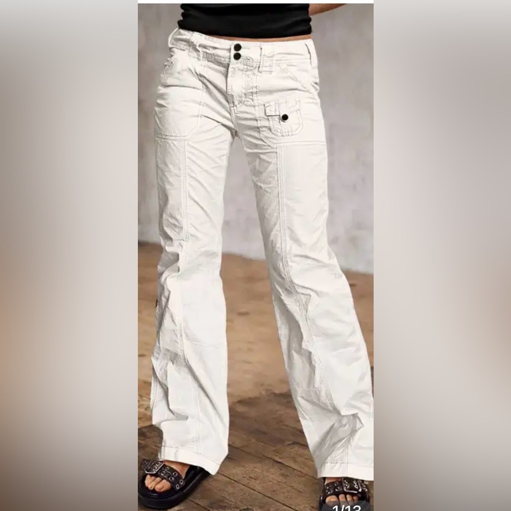 Flamingals Solid Seam Front Patch Pocket Mid Rise Straight Leg Pants